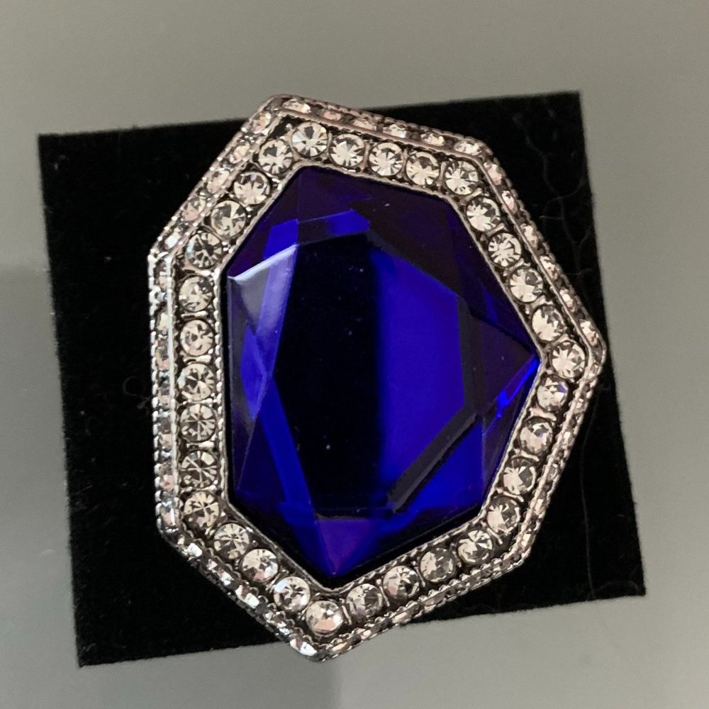 Paparazzi Smoldering Sass Blue Ring with Wide Stretchy Band